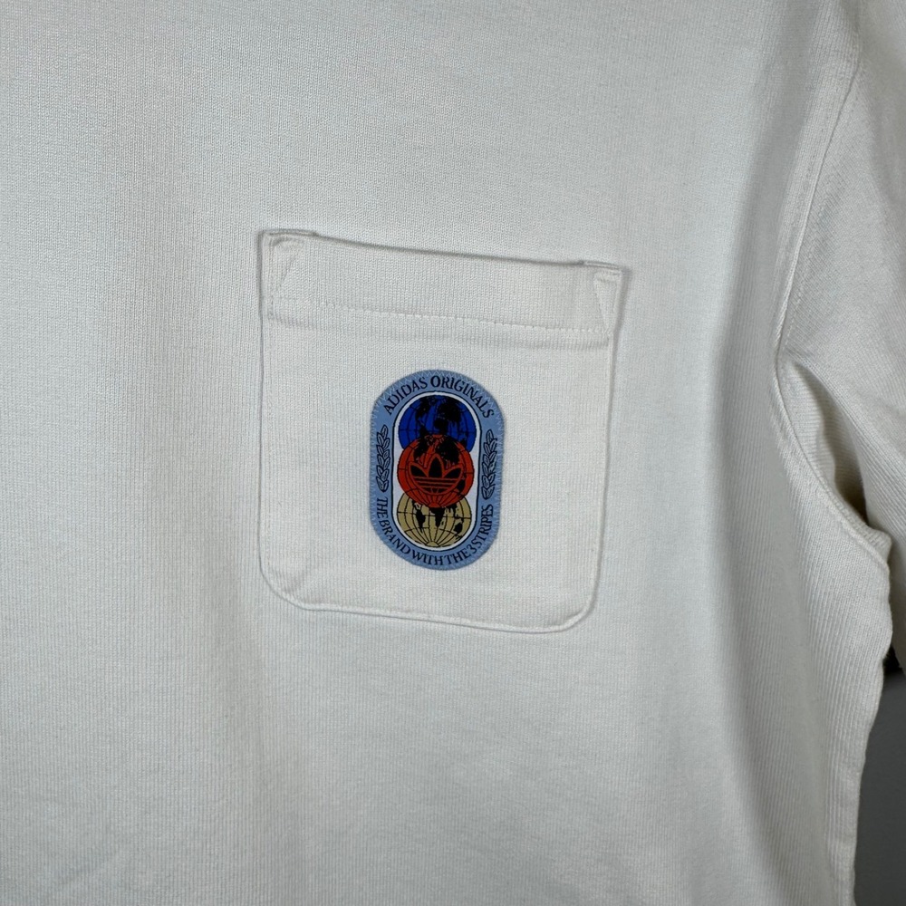 Adidas Originals OLPC Mens Pocket T-Shirt Off-White Cream Graphic Patch Small S - Picture 2 of 7